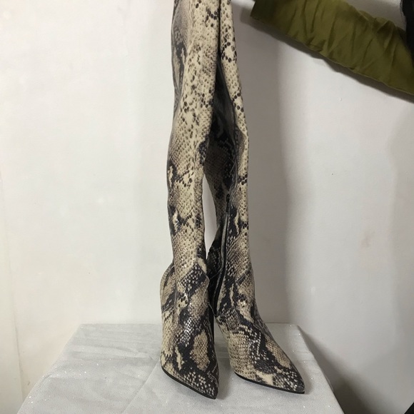 COPY - - Guess thigh high heel boots with light green khaki cream snakeski… - Picture 2 of 8
